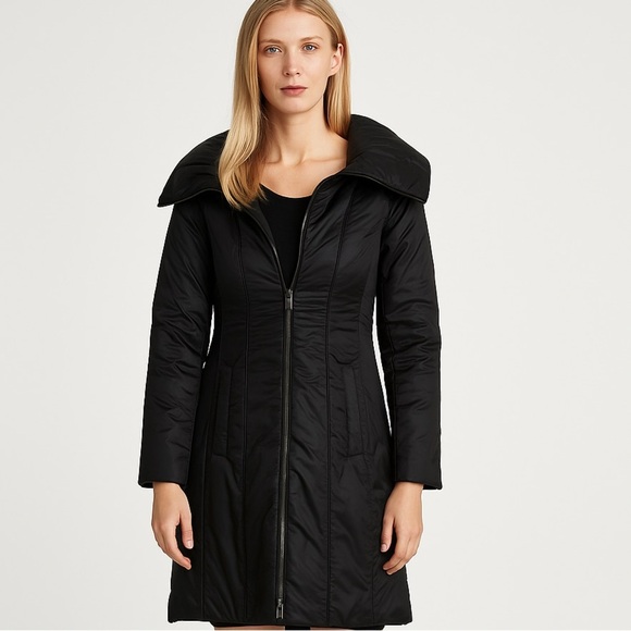 VINCE Knee Length Lightweight Black Zip Up Puffer Jacket Sz L - Picture 1 of 8